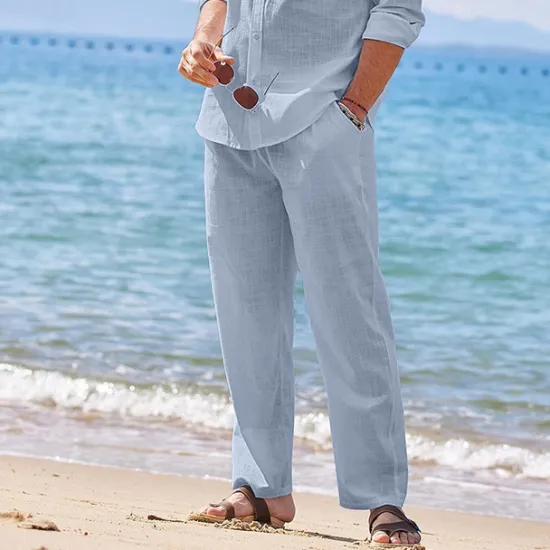Clearance OUKU Men's Linen Pants Trousers Summer Pants Beach Pants Drawstring Elastic Waist Plain Comfort Breathable Outdoor Daily Going out Fashion Streetwear Black White