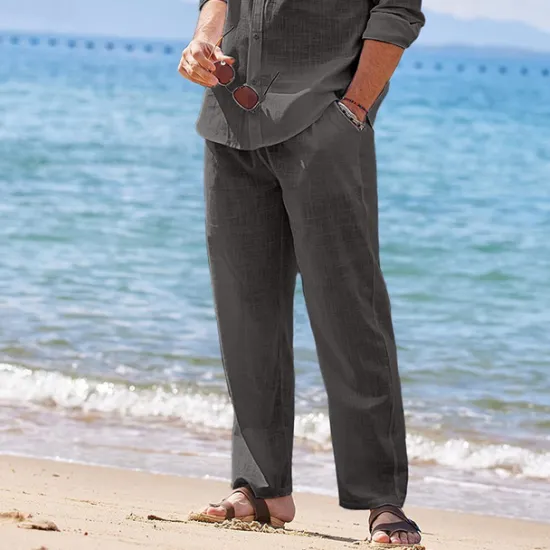 Clearance OUKU Men's Linen Pants Trousers Summer Pants Beach Pants Drawstring Elastic Waist Plain Comfort Breathable Outdoor Daily Going out Fashion Streetwear Black White