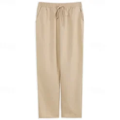 Clearance OUKU Men's Linen Pants Trousers Summer Pants Beach Pants Drawstring Elastic Waist Plain Comfort Breathable Outdoor Daily Going out Fashion Streetwear Black White
