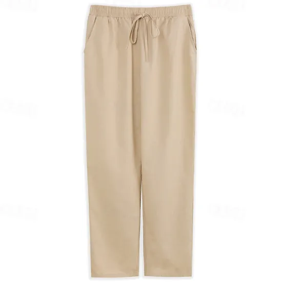 Clearance OUKU Men's Linen Pants Trousers Summer Pants Beach Pants Drawstring Elastic Waist Plain Comfort Breathable Outdoor Daily Going out Fashion Streetwear Black White