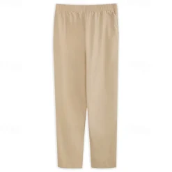 Clearance OUKU Men's Linen Pants Trousers Summer Pants Beach Pants Drawstring Elastic Waist Plain Comfort Breathable Outdoor Daily Going out Fashion Streetwear Black White