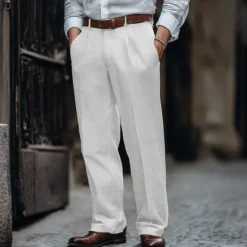 Clearance OUKU Men's Linen Pants Trousers Summer Pants Pleated Pants Dress Slacks Front Pocket Straight Leg Plain Comfort Breathable Business Casual Daily Fashion Basic Black White