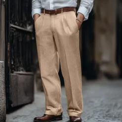 Clearance OUKU Men's Linen Pants Trousers Summer Pants Pleated Pants Dress Slacks Front Pocket Straight Leg Plain Comfort Breathable Business Casual Daily Fashion Basic Black White