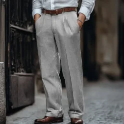 Clearance OUKU Men's Linen Pants Trousers Summer Pants Pleated Pants Dress Slacks Front Pocket Straight Leg Plain Comfort Breathable Business Casual Daily Fashion Basic Black White