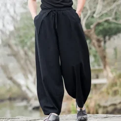 Outlet OUKU Men's Linen Pants Trousers Summer Pants Beach Pants Pocket Drawstring Elastic Waist Plain Comfort Breathable Daily Holiday Vacation Hawaiian Boho Black Navy Blue