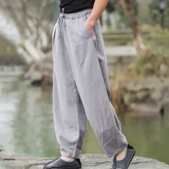 Outlet OUKU Men's Linen Pants Trousers Summer Pants Beach Pants Pocket Drawstring Elastic Waist Plain Comfort Breathable Daily Holiday Vacation Hawaiian Boho Black Navy Blue