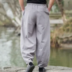 Outlet OUKU Men's Linen Pants Trousers Summer Pants Beach Pants Pocket Drawstring Elastic Waist Plain Comfort Breathable Daily Holiday Vacation Hawaiian Boho Black Navy Blue