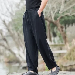 Outlet OUKU Men's Linen Pants Trousers Summer Pants Beach Pants Pocket Drawstring Elastic Waist Plain Comfort Breathable Daily Holiday Vacation Hawaiian Boho Black Navy Blue