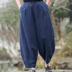Outlet OUKU Men's Linen Pants Trousers Summer Pants Beach Pants Pocket Drawstring Elastic Waist Plain Comfort Breathable Daily Holiday Vacation Hawaiian Boho Black Navy Blue