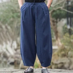 Outlet OUKU Men's Linen Pants Trousers Summer Pants Beach Pants Pocket Drawstring Elastic Waist Plain Comfort Breathable Daily Holiday Vacation Hawaiian Boho Black Navy Blue