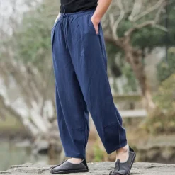 Outlet OUKU Men's Linen Pants Trousers Summer Pants Beach Pants Pocket Drawstring Elastic Waist Plain Comfort Breathable Daily Holiday Vacation Hawaiian Boho Black Navy Blue