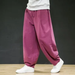 Outlet OUKU Men's Linen Pants Trousers Summer Pants Beach Pants Pocket Drawstring Elastic Waist Plain Comfort Breathable Daily Holiday Vacation Hawaiian Boho Black Navy Blue