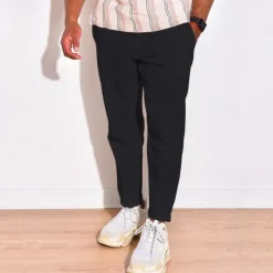 Discount OUKU Men's Linen Pants Trousers Summer Pants Beach Pants Pocket Drawstring Elastic Waist Plain Comfort Breathable Daily Holiday Vacation Hawaiian Boho Black White