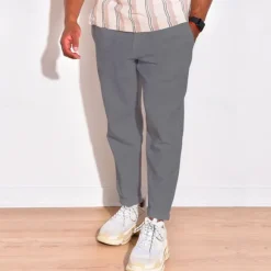 Discount OUKU Men's Linen Pants Trousers Summer Pants Beach Pants Pocket Drawstring Elastic Waist Plain Comfort Breathable Daily Holiday Vacation Hawaiian Boho Black White