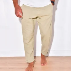 Discount OUKU Men's Linen Pants Trousers Summer Pants Beach Pants Pocket Drawstring Elastic Waist Plain Comfort Breathable Daily Holiday Vacation Hawaiian Boho Black White
