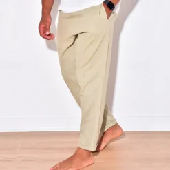 Discount OUKU Men's Linen Pants Trousers Summer Pants Beach Pants Pocket Drawstring Elastic Waist Plain Comfort Breathable Daily Holiday Vacation Hawaiian Boho Black White
