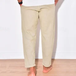 Discount OUKU Men's Linen Pants Trousers Summer Pants Beach Pants Pocket Drawstring Elastic Waist Plain Comfort Breathable Daily Holiday Vacation Hawaiian Boho Black White