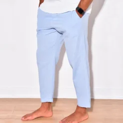 Discount OUKU Men's Linen Pants Trousers Summer Pants Beach Pants Pocket Drawstring Elastic Waist Plain Comfort Breathable Daily Holiday Vacation Hawaiian Boho Black White
