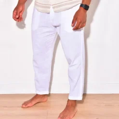 Discount OUKU Men's Linen Pants Trousers Summer Pants Beach Pants Pocket Drawstring Elastic Waist Plain Comfort Breathable Daily Holiday Vacation Hawaiian Boho Black White
