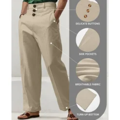 Clearance OUKU Men's Linen Pants Trousers Summer Pants Beach Pants Front Pocket Straight Leg Plain Comfort Breathable Casual Daily Holiday Fashion Basic Black White