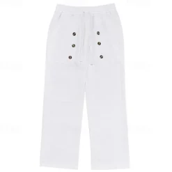 Discount OUKU Men's Linen Pants Trousers Summer Pants Beach Pants Gurkha Pants Buttons Drawstring Elastic Waist Plain Comfort Breathable Full Length Casual Daily Holiday Classic Style Retro Vintage Black White