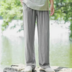 Sale OUKU Men's Linen Pants Trousers Summer Pants Beach Pants Pocket Drawstring Elastic Waist Plain Comfort Breathable Daily Holiday Vacation Hawaiian Boho Black Navy Blue