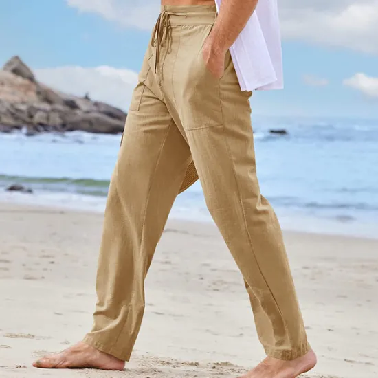 Sale OUKU Men's Linen Pants Trousers Summer Pants Pocket Plain Comfort Breathable Outdoor Daily Going out Fashion Casual White Khaki