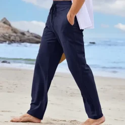 Sale OUKU Men's Linen Pants Trousers Summer Pants Pocket Plain Comfort Breathable Outdoor Daily Going out Fashion Casual White Khaki