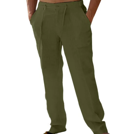 Sale OUKU Men's Linen Pants Trousers Summer Pants Pocket Plain Comfort Breathable Outdoor Daily Going out Fashion Casual White Khaki