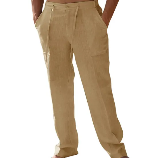 Sale OUKU Men's Linen Pants Trousers Summer Pants Pocket Plain Comfort Breathable Outdoor Daily Going out Fashion Casual White Khaki