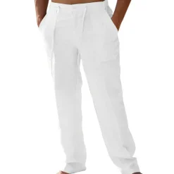 Sale OUKU Men's Linen Pants Trousers Summer Pants Pocket Plain Comfort Breathable Outdoor Daily Going out Fashion Casual White Khaki