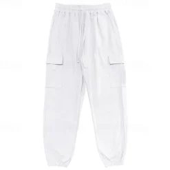 New OUKU Men's Linen Pants Trousers Summer Pants Beach Pants Pocket Drawstring Elastic Waist Plain Comfort Breathable Vacation Daily Holiday Hawaiian Boho Black White
