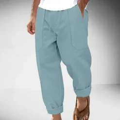 Clearance OUKU Men's Linen Pants Trousers Summer Pants Drawstring Elastic Waist Straight Leg Plain Comfort Breathable Full Length Outdoor Casual Daily Fashion Classic Style Black White