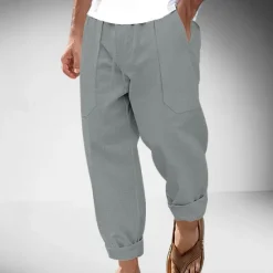 Clearance OUKU Men's Linen Pants Trousers Summer Pants Drawstring Elastic Waist Straight Leg Plain Comfort Breathable Full Length Outdoor Casual Daily Fashion Classic Style Black White