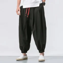 OUKU Men's Linen Pants Trousers Summer Pants Bloomers Beach Pants Pocket Drawstring Elastic Waist Plain Comfort Breathable Vacation Daily Holiday Casual Loose ArmyGreen Black