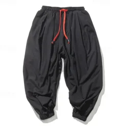 OUKU Men's Linen Pants Trousers Summer Pants Bloomers Beach Pants Pocket Drawstring Elastic Waist Plain Comfort Breathable Vacation Daily Holiday Casual Loose ArmyGreen Black