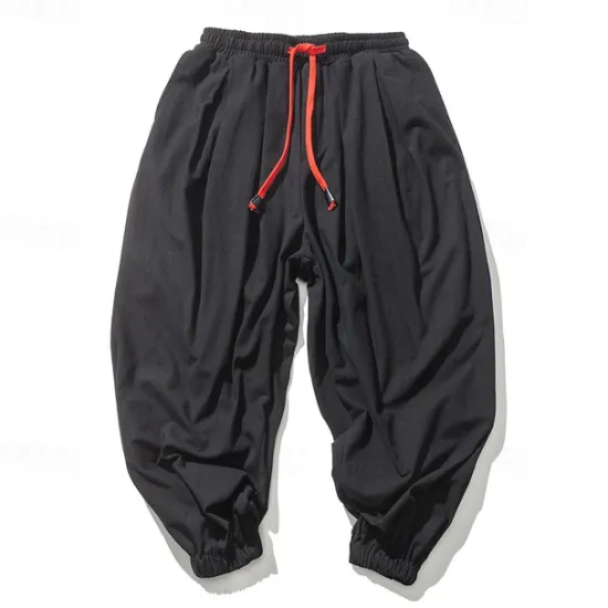 OUKU Men's Linen Pants Trousers Summer Pants Bloomers Beach Pants Pocket Drawstring Elastic Waist Plain Comfort Breathable Vacation Daily Holiday Casual Loose ArmyGreen Black