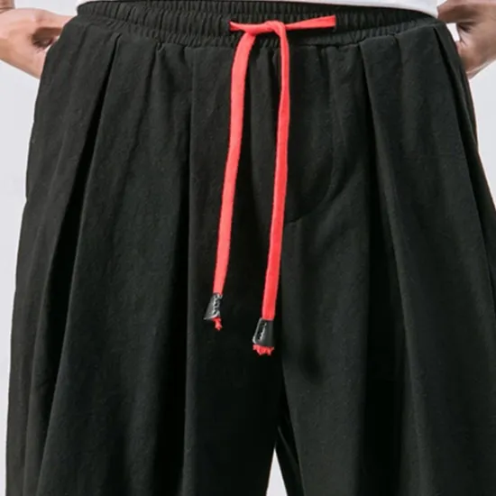 OUKU Men's Linen Pants Trousers Summer Pants Bloomers Beach Pants Pocket Drawstring Elastic Waist Plain Comfort Breathable Vacation Daily Holiday Casual Loose ArmyGreen Black