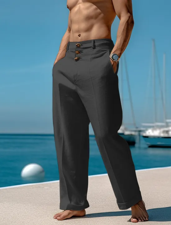 Clearance OUKU Men's Linen Pants Trousers Summer Pants Beach Pants Front Pocket Straight Leg Plain Comfort Breathable Casual Daily Holiday Fashion Basic Black White