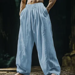 Sale OUKU Men's Linen Pants Trousers Summer Pants Beach Pants Pocket Drawstring Elastic Waist Plain Comfort Breathable Vacation Daily Holiday Hawaiian Boho Black White