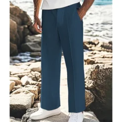 Outlet OUKU Men's Linen Pants Trousers Summer Pants Beach Pants Pocket Plain Comfort Breathable Vacation Daily Holiday Hawaiian Boho Black White