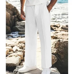 Outlet OUKU Men's Linen Pants Trousers Summer Pants Beach Pants Pocket Plain Comfort Breathable Vacation Daily Holiday Hawaiian Boho Black White
