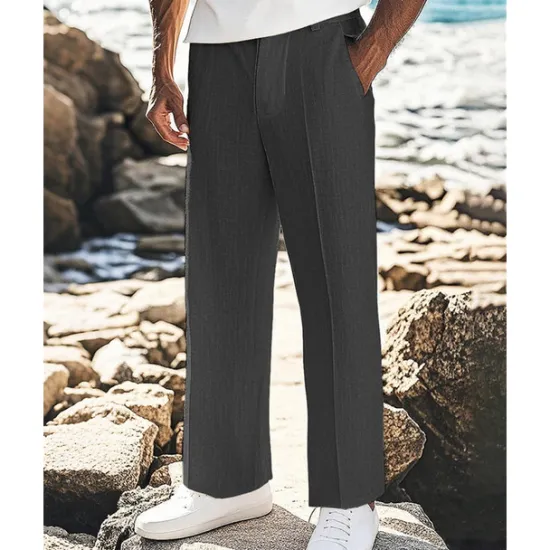 Outlet OUKU Men's Linen Pants Trousers Summer Pants Beach Pants Pocket Plain Comfort Breathable Vacation Daily Holiday Hawaiian Boho Black White