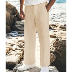 Outlet OUKU Men's Linen Pants Trousers Summer Pants Beach Pants Pocket Plain Comfort Breathable Vacation Daily Holiday Hawaiian Boho Black White