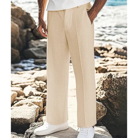 Outlet OUKU Men's Linen Pants Trousers Summer Pants Beach Pants Pocket Plain Comfort Breathable Vacation Daily Holiday Hawaiian Boho Black White