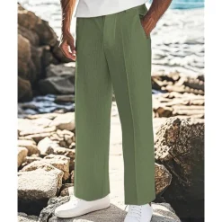 Outlet OUKU Men's Linen Pants Trousers Summer Pants Beach Pants Pocket Plain Comfort Breathable Vacation Daily Holiday Hawaiian Boho Black White