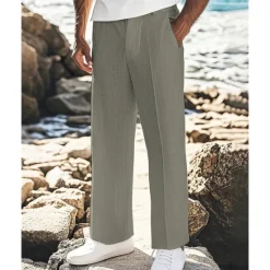 Outlet OUKU Men's Linen Pants Trousers Summer Pants Beach Pants Pocket Plain Comfort Breathable Vacation Daily Holiday Hawaiian Boho Black White