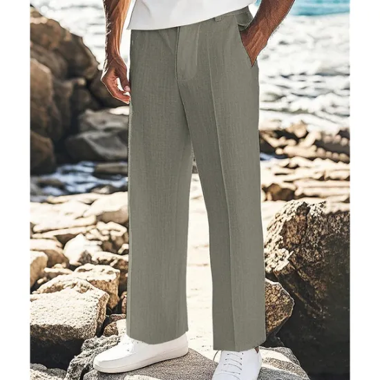Outlet OUKU Men's Linen Pants Trousers Summer Pants Beach Pants Pocket Plain Comfort Breathable Vacation Daily Holiday Hawaiian Boho Black White