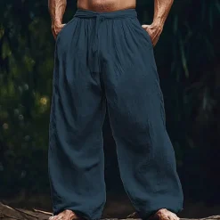 Clearance OUKU Men's Linen Pants Trousers Summer Pants Beach Pants Pocket Drawstring Elastic Waist Plain Comfort Breathable Vacation Daily Holiday Hawaiian Boho White Navy Blue