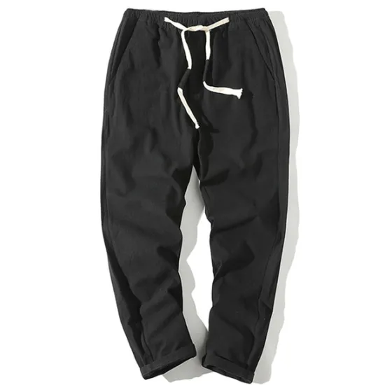 Online OUKU Men's Linen Pants Trousers Summer Pants Beach Pants Straight Pocket Elastic Waist Solid Color Comfort Breathable Ankle-Length Sports Outdoor Daily Casual Casual / Sporty ArmyGreen Black Micro-elastic